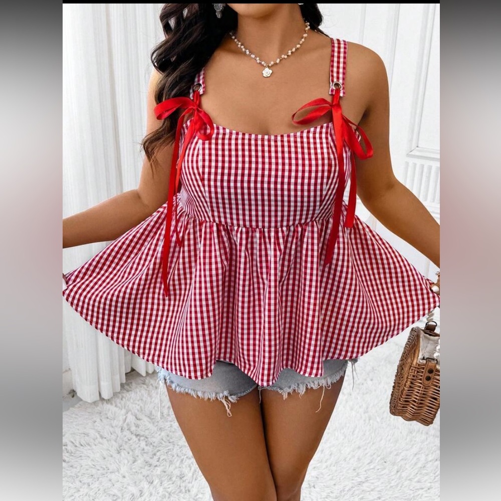 Retro vibes Red Gingham Sleeveless Top 2X